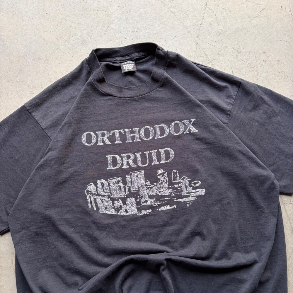 Vintage 80s Screen Stars Best Orthodox Druid Stonehenge T-Shirt XL Black USA